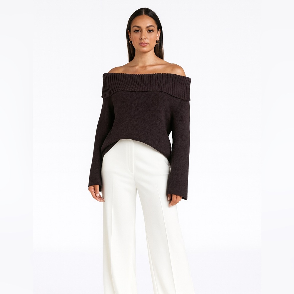 Chic Off-Shoulder Dark Brown Sweater NWT